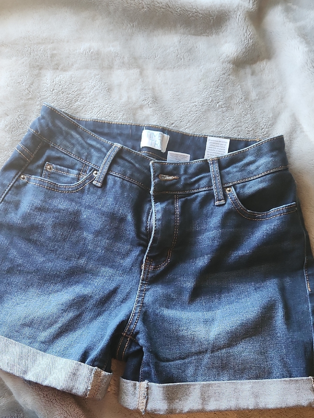 Time and Tru Women's Dark Blue Rolled Hem Boyfriend Jeans Shorts